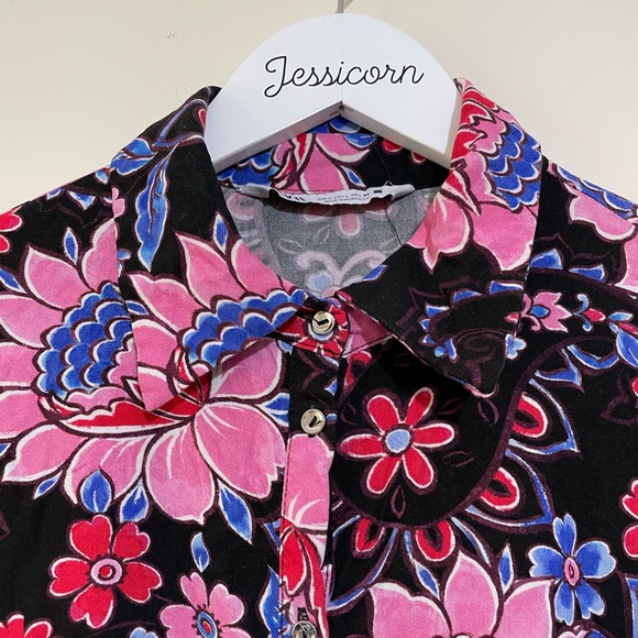 Zara Black Bold Floral Long Sleeve Smock Shirt Dress Size Large Boho Style - Picture 5 of 10